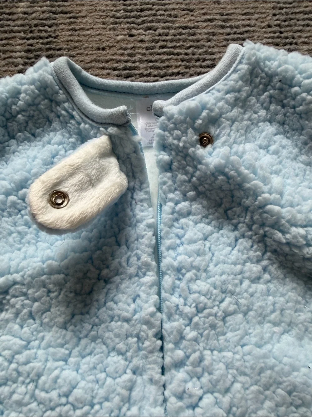 Chick Pea Light Blue Plush Bear Sleep Sack with Tan Bear Pocket Size - 6 months